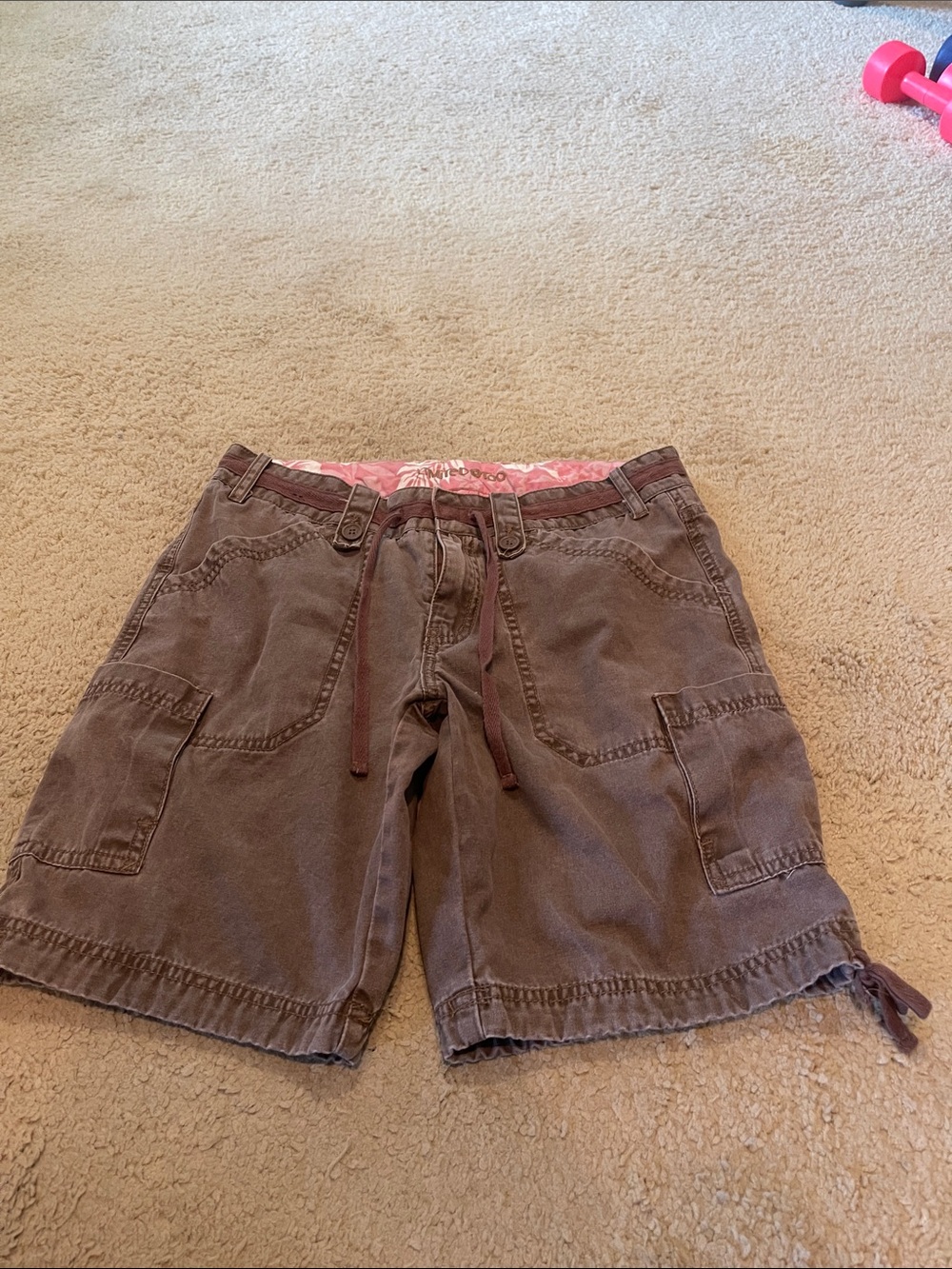 Limited Too Brown Men's Cargo Shorts with Pink Waistband